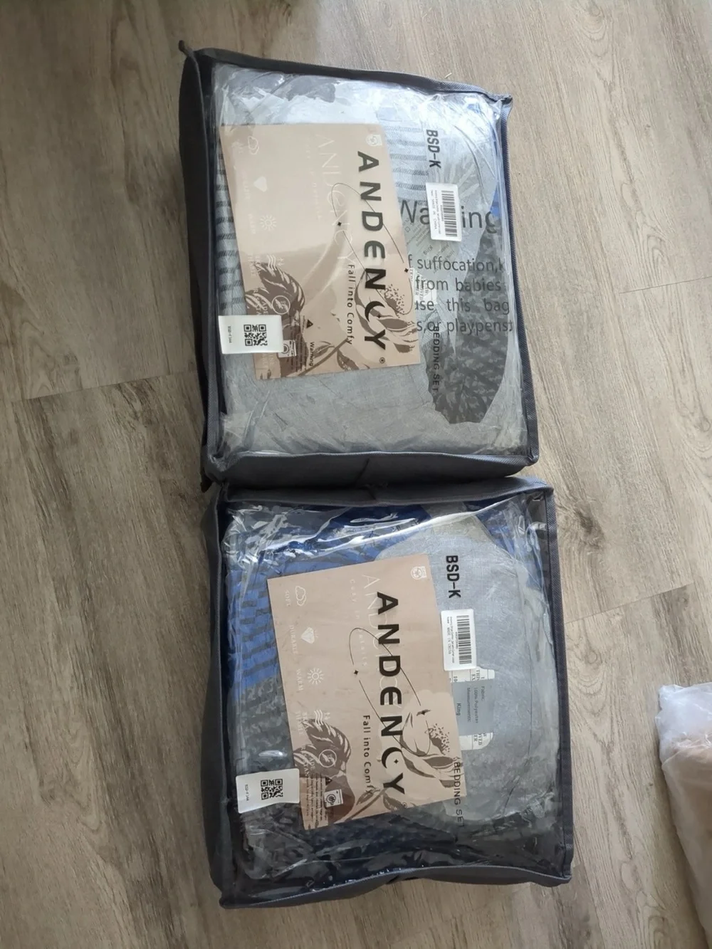 Andency Stripe Blue Comforter Set King Size, 3 Pieces Gray and Blue Patchwork
